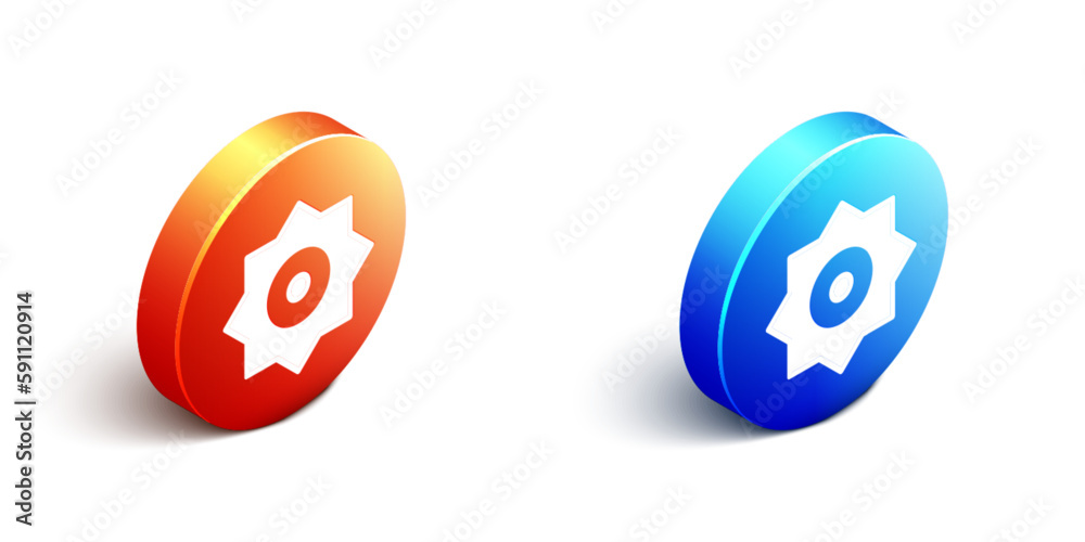 Obraz premium Isometric Falling star icon isolated on white background. Meteoroid, meteorite, comet, asteroid, star icon. Orange and blue circle button. Vector