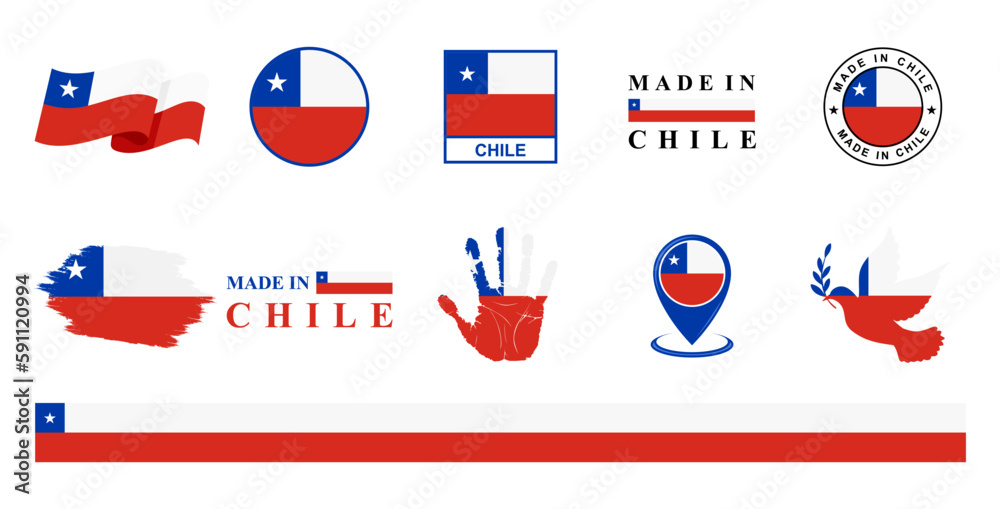 Chile national flags icon set. Labels with Chile flags. Vector