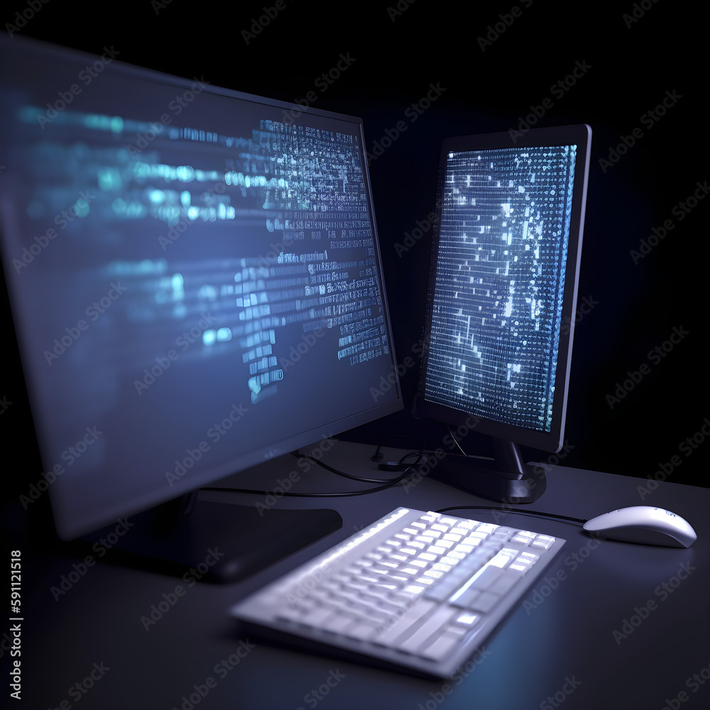 Computer monitor with code - illustration Computer monitor with code - illustration