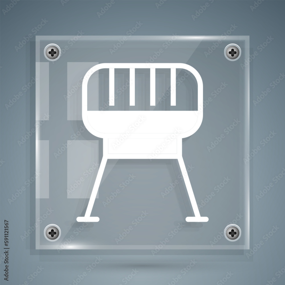 White Barbecue grill icon isolated on grey background. BBQ grill party. Square glass panels. Vector White Barbecue grill icon isolated on grey background. BBQ grill party. Square glass panels. Vector
