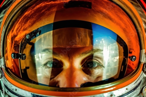 Clear glass on the helmet. Cosmonaut in space suit. Beautiful illustration picture. Generative AI