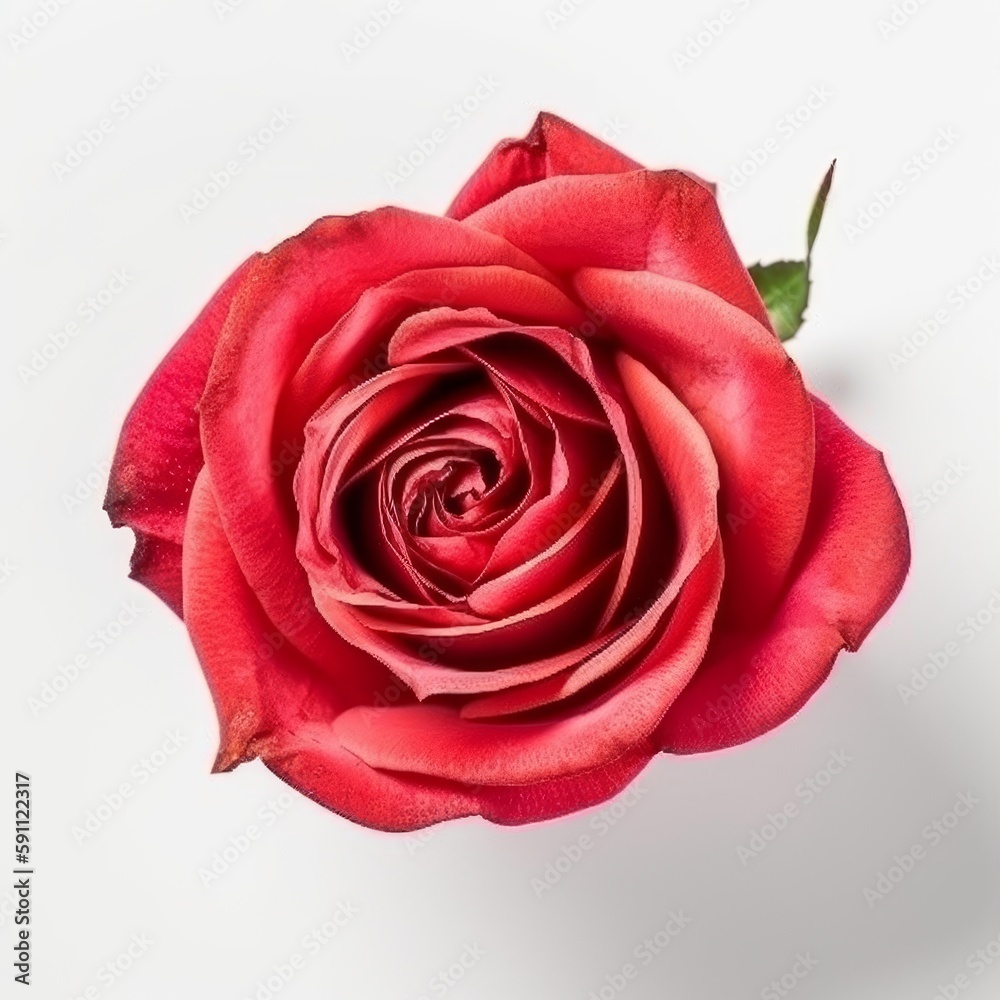 Fototapeta premium Single Rose Flower in Close-up: A Top View on White Background, Generative AI