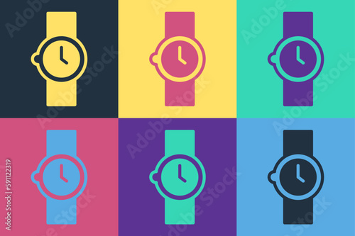 Pop art Wrist watch icon isolated on color background. Wristwatch icon. Vector
