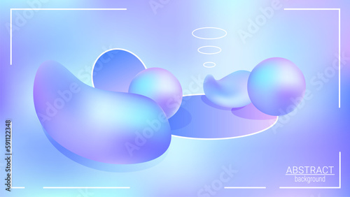 Abstract chrome liquid hologram background with round shapes, fluid splash holo bubble, trendy vector illustration Y2k light poster horizontal wallpaper texture 80s, 90s cover. EPS