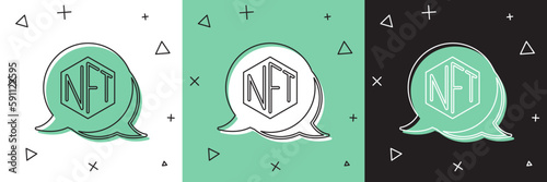 Set NFT Digital crypto art icon isolated on white and green, black background. Non fungible token. Vector