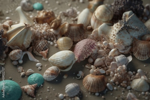 A collection of seashells and other beach finds  Generative AI