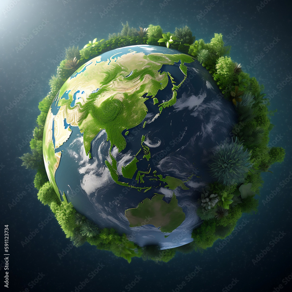 green planet earth. sustainable, plants. Created using generative AI