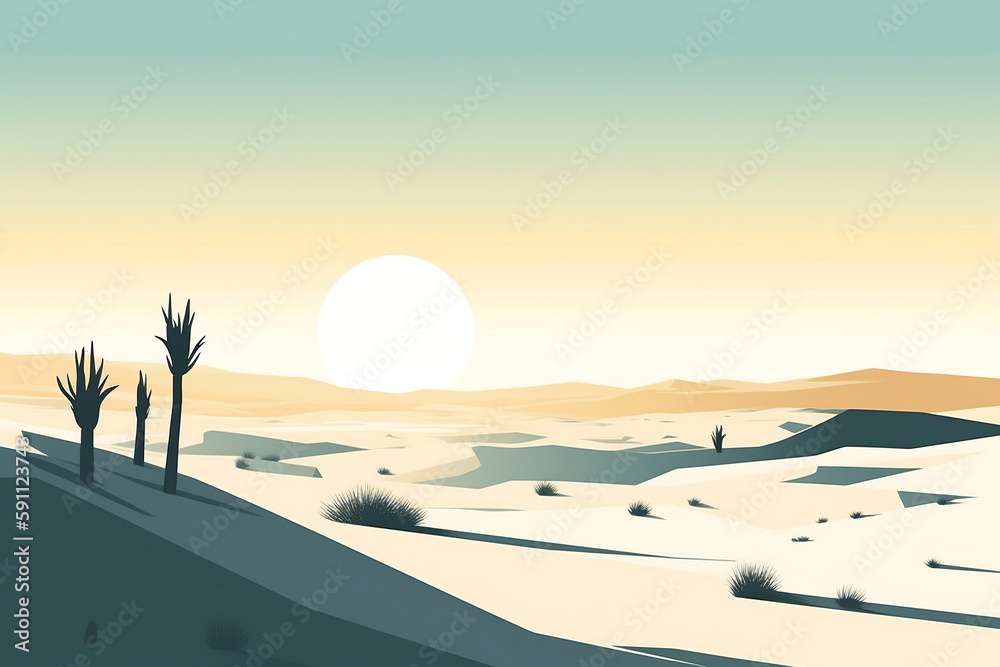 A digital illustration of a watchtower in the middle of a desert