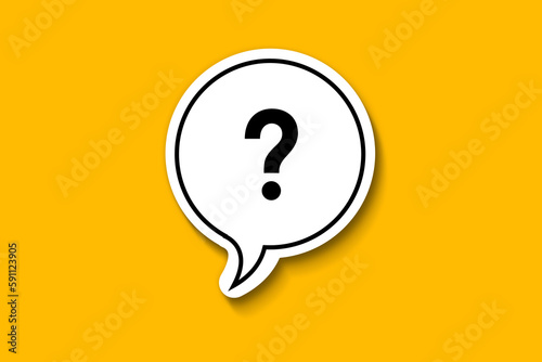 Question mark with speech bubble on yellow background 