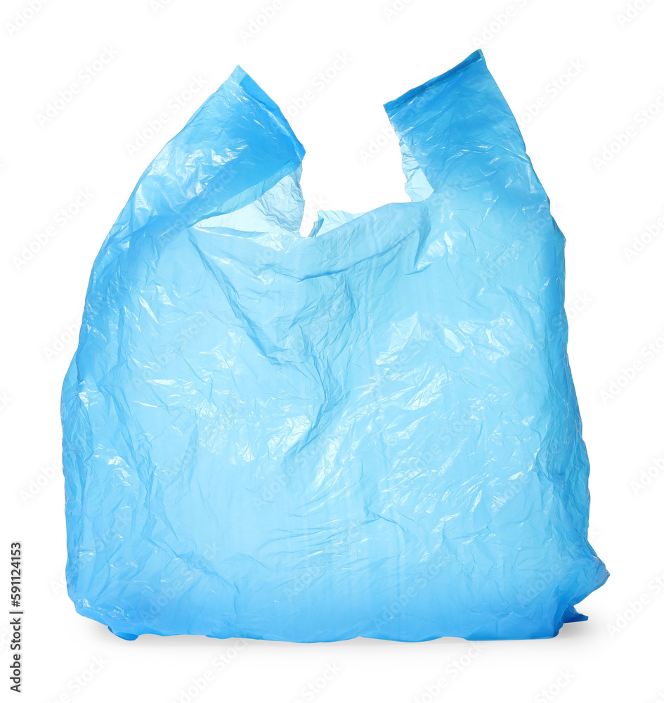 One light blue plastic bag isolated on white One light blue plastic bag isolated on white