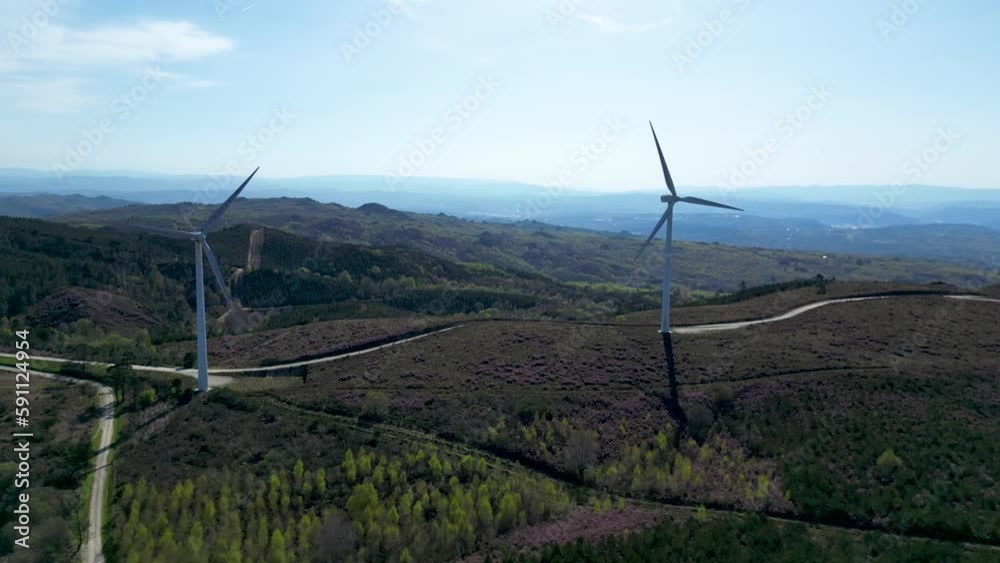 Slow Motion Of Wind Turbines Built In Distant Area Near Ourense Province, Spain Slow Motion Of Wind Turbines Built In Distant Area Near Ourense Province, Spain