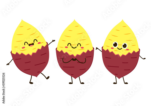 Roasted sweet potato. Sweet potato cartoon. Sweet potato character design.