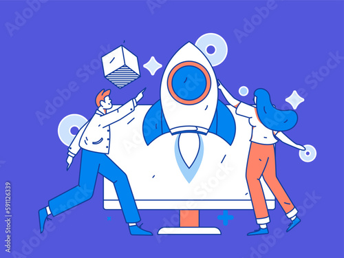 Business people working in flat vector concept operation hand drawn illustration
