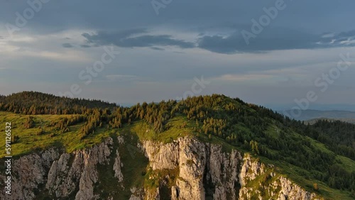 Aerial view of beautiful sunset in mountains. National park Sutjeska in Bosnia and Herzegovina, 4k photo