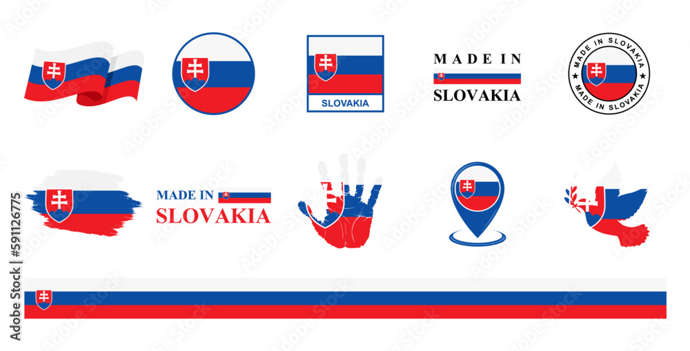 Slovakia national flags icon set. Labels with Slovakia flags. Vector illustration