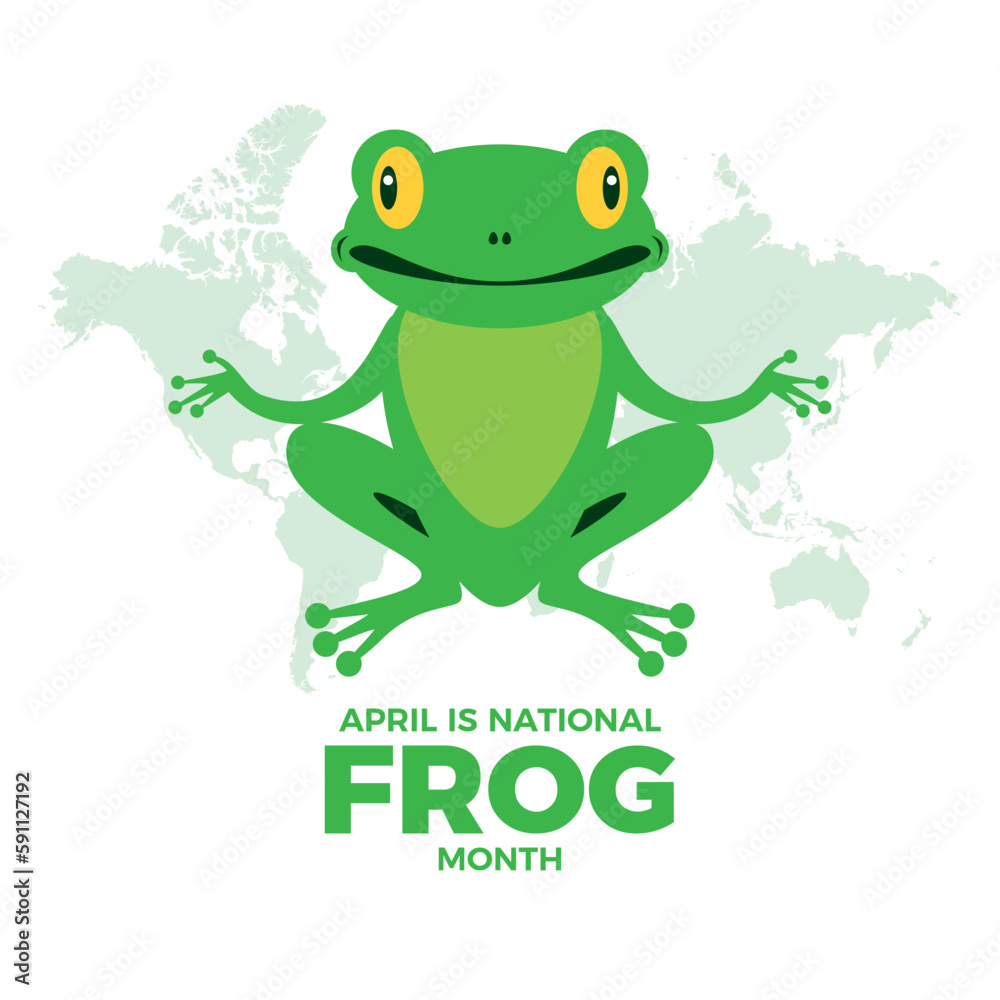 April is National Frog Month vector illustration. Happy smiling green frog cartoon. Funny frog icon vector. Important day
