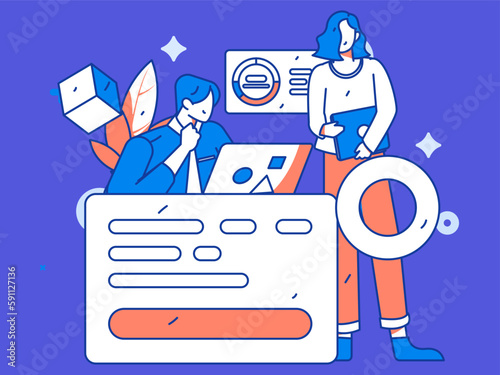 Business people working in flat vector concept operation hand drawn illustration
