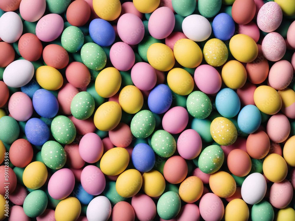 A pile of colorful easter eggs with the word easter on the top. A pile of colorful easter eggs with the word easter on the top.