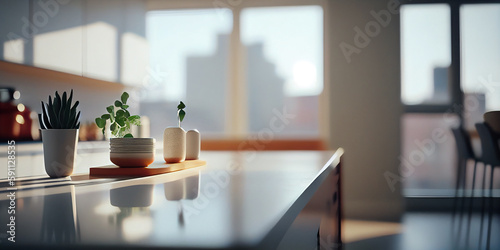 Empty Tabletop in Modern Kitchen with Copy Space and Natural Light  Generative AI 
