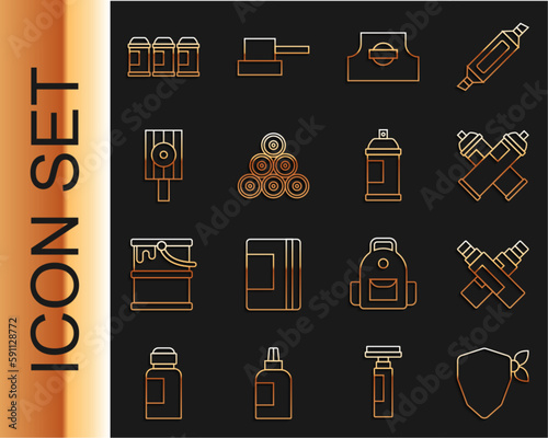 Set line Vandal, Marker pen, Paint spray can, Spray nozzle cap, and icon. Vector