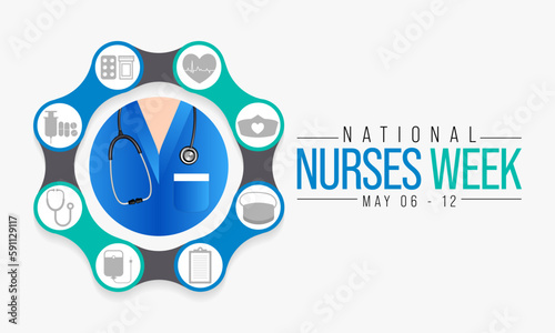 National Nurses week is observed in United states from May 6 to 12 of each year, to mark the contributions that nurses make to society. Vector illustration