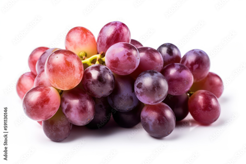 Purple Grapes, Bunch of grapes, Isolated white background, generative ai, Fresh tasty fruit