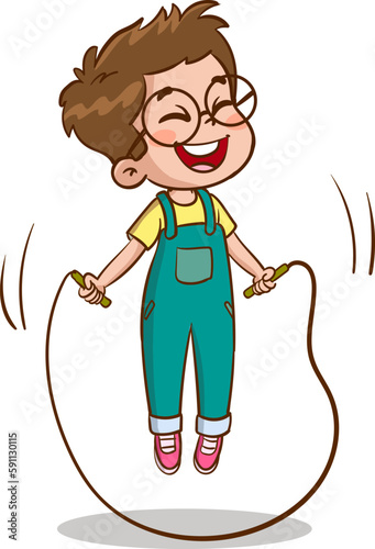 happy cute kid boy play jump rope