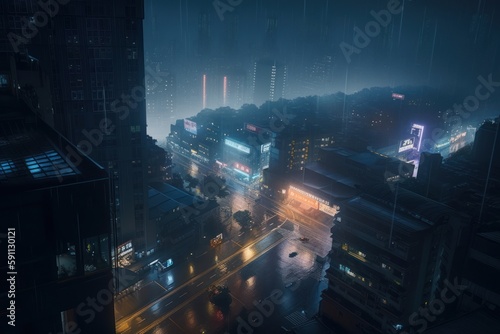 Detailed view of cybercity. Beautiful illustration picture. Generative AI