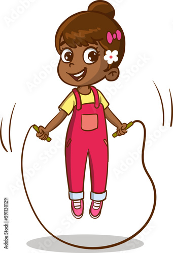 happy cute kid boy play jump rope