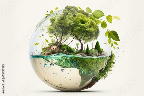 Concept of sustainability. Illustration in 3d style isolated on white background. AI Generated.