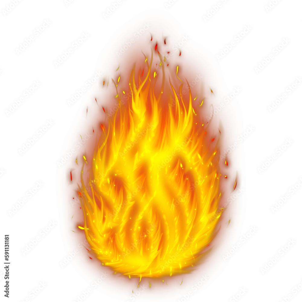 Realistic burning fire flames, Burning hot sparks realistic fire flame