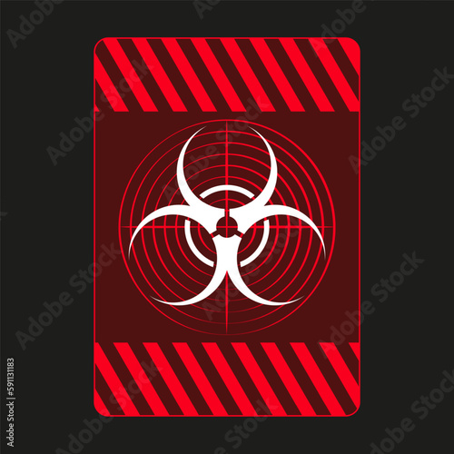 Hazard interface window, biohazard warning. Red warning windows about biohazard.