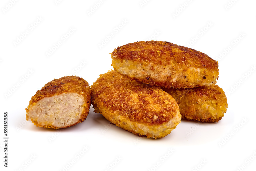 Fried cutlets in bread crumbs, Isolated on white background. Fried cutlets in bread crumbs, Isolated on white background.