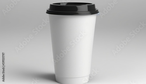 Blank white paper cup for coffee on white blank background, mokup
