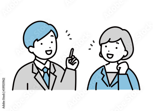 会話をする会社員の男女のイラスト素材