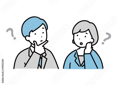 考える・悩む会社員の男女のイラスト素材