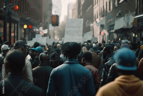 Protest, uprising, march or strike in city street. Generative AI