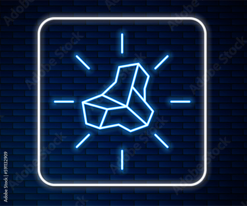 Glowing neon line Gold nugget icon isolated on brick wall background. Mineral boulder. Vector
