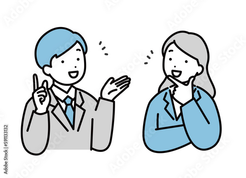 会話をする会社員の男女のイラスト素材