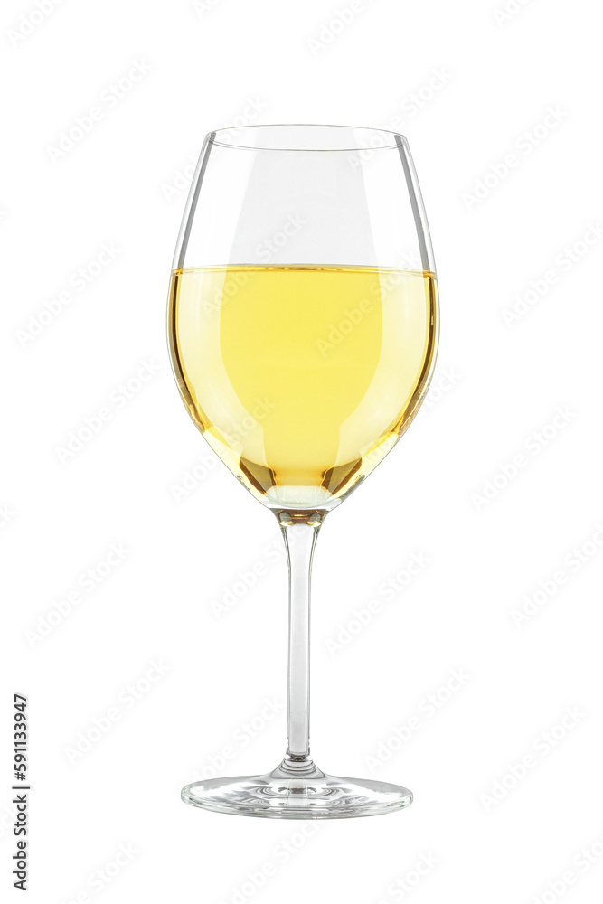 Glass of White Wine in Stemmed Goblet Isolated on White Background with Copy Space Glass of White Wine in Stemmed Goblet Isolated on White Background with Copy Space