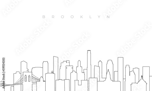 Outline Brooklyn skyline. Trendy template with Brooklyn NYC buildings and landmarks in line style. Stock vector design.