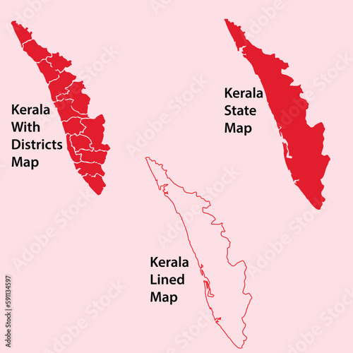 Kerala physical map vector, Kerala political map vector, Kerala outline map vector, Kerala district map vector