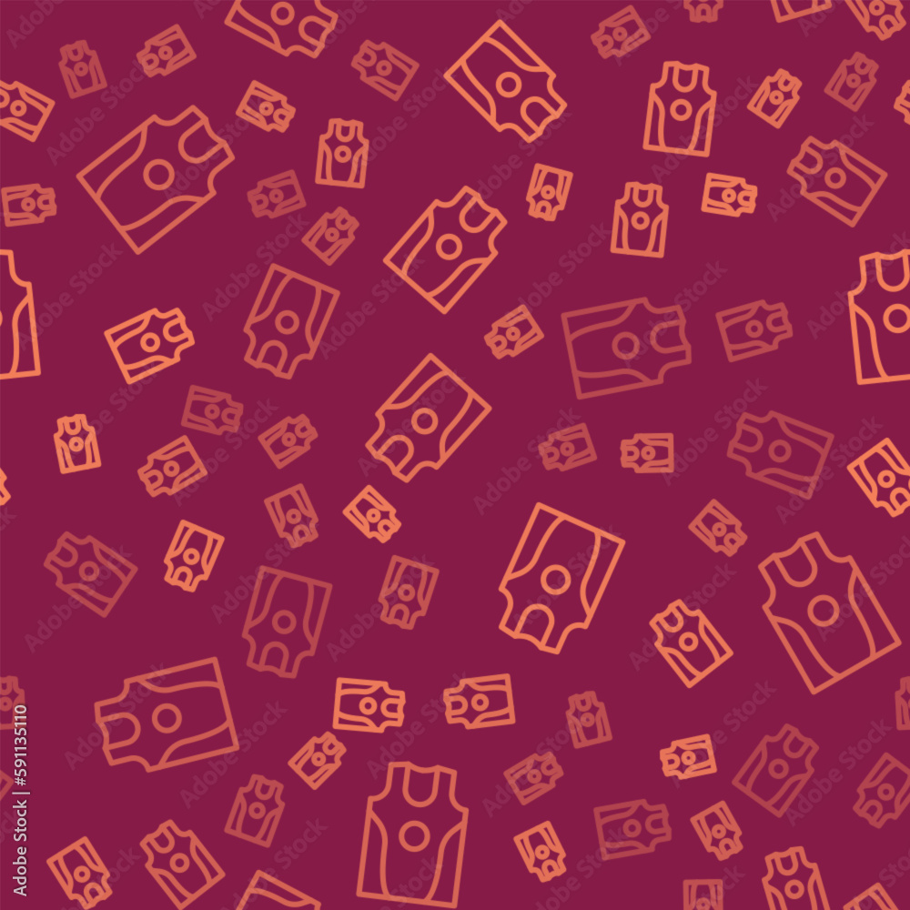 Brown line Boxing jersey and t-shirt icon isolated seamless pattern on red background. Vector Brown line Boxing jersey and t-shirt icon isolated seamless pattern on red background. Vector