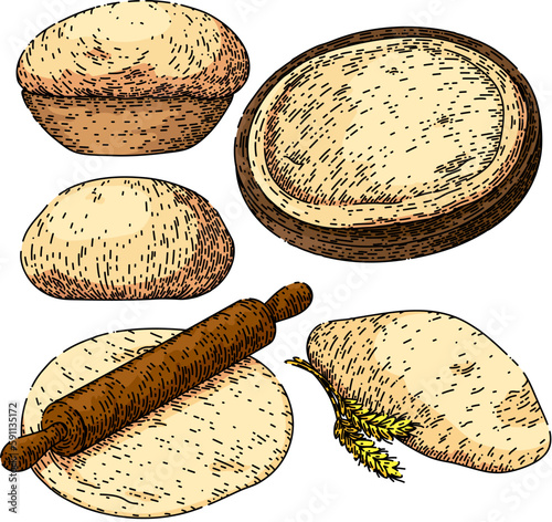 dough pizza bread set sketch hand drawn vector