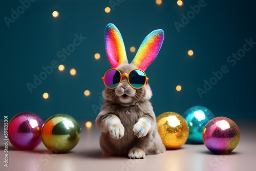 Easter Dance Party with Bunny. Generative AI