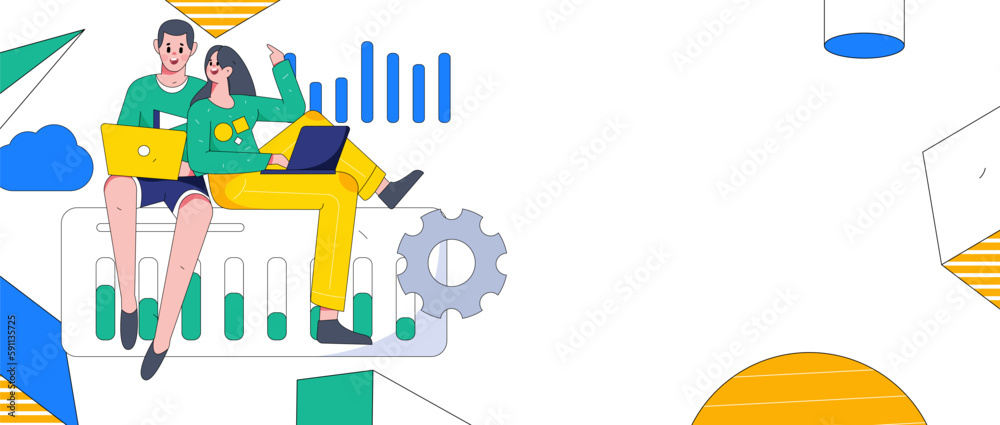 Business people working in flat vector concept operation hand drawn illustration
