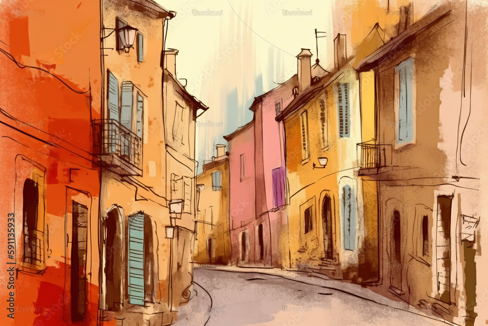 A painting of a street in a french town - Generative AI