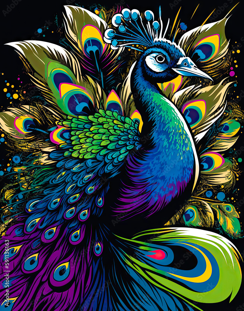 Fototapeta premium Peacock in pop art style. AI generated