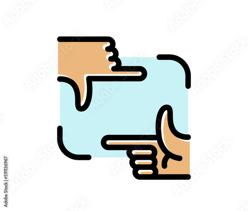 Two hands showing photo view crop region for composition viewfinder vector icon isolated on white.