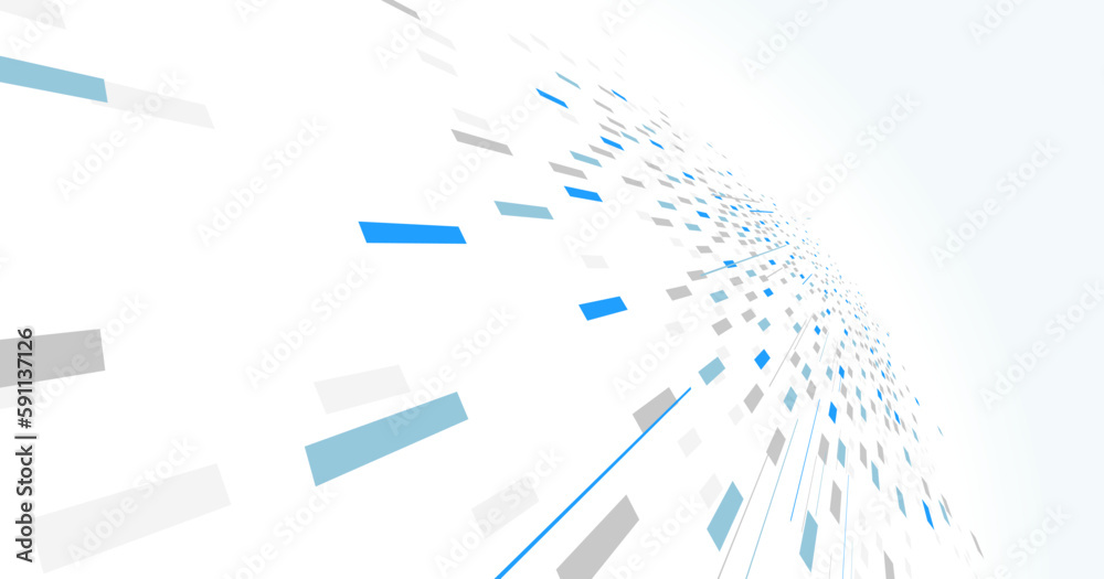 Obraz premium Abstract vector blue background, communication technology concept, 3d bits flying in perspective, futuristic abstraction.